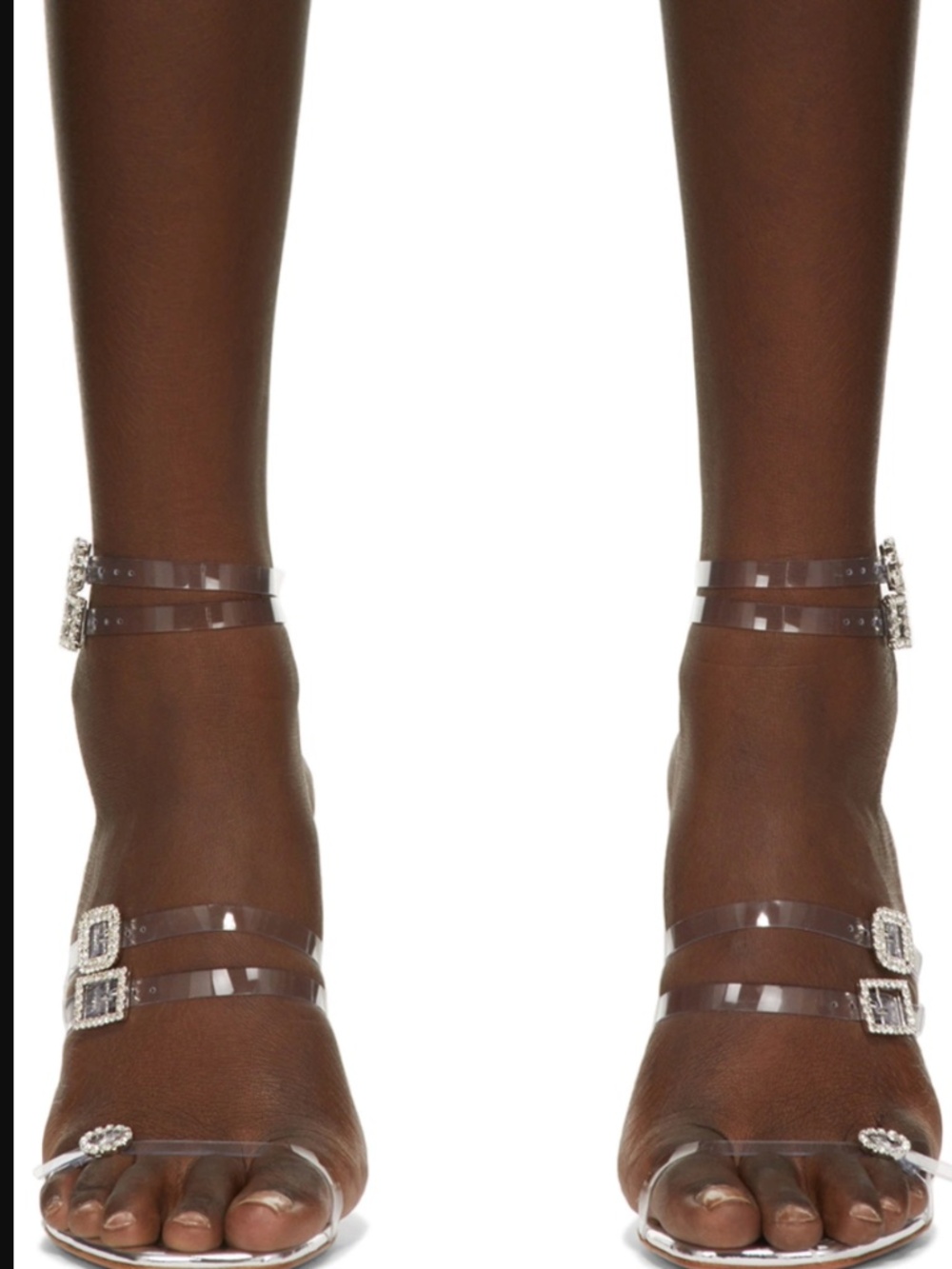 Amina Muaddi Made in Italy Robyn Transparent PVC Buckle-Embellished Sandals - Picture 6 of 15